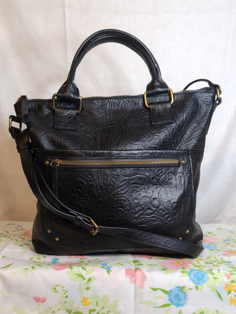 American Leather Co. Jamestown Tote 'Black Tooled'